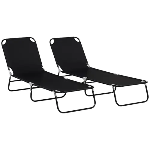 2 Pieces Folding Chaise Lounge Chair with 5-Level Back, Black | Pool Sun Tanning Chairs, Breathable Mesh Seat