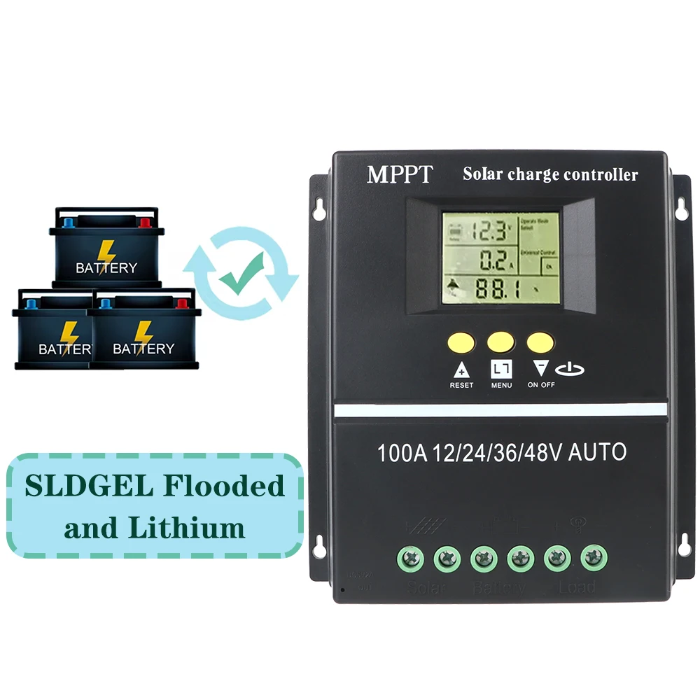 Lead Acid Lithium Batteries Quick Charger 100A/80A/60A Dual USB LCD Display Solar Charge Controller Tools MPPT 36V/48V/24V/12V