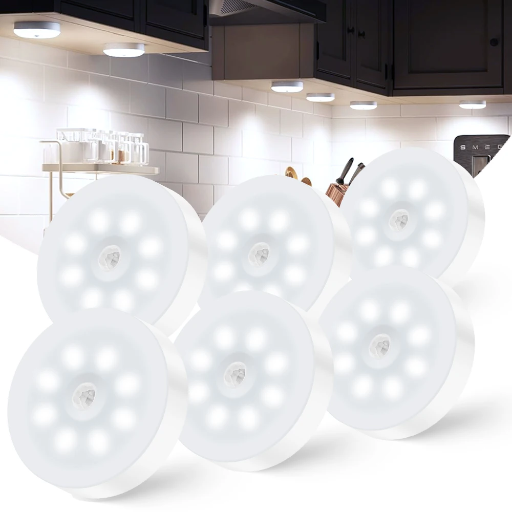 

Motion Sensor Puck Light, Rechargeable Push Tap Light for Under Cabinet Lighting, Night Lamp for Closet Counter Kitchen Bedroom