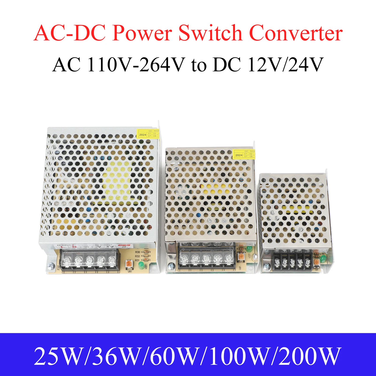 Switching Power Supply AC 110-264V Light Transformer to DC 12V/24V 25W 36W 60W 100W 120W Power Switch Adapter for LED Strip