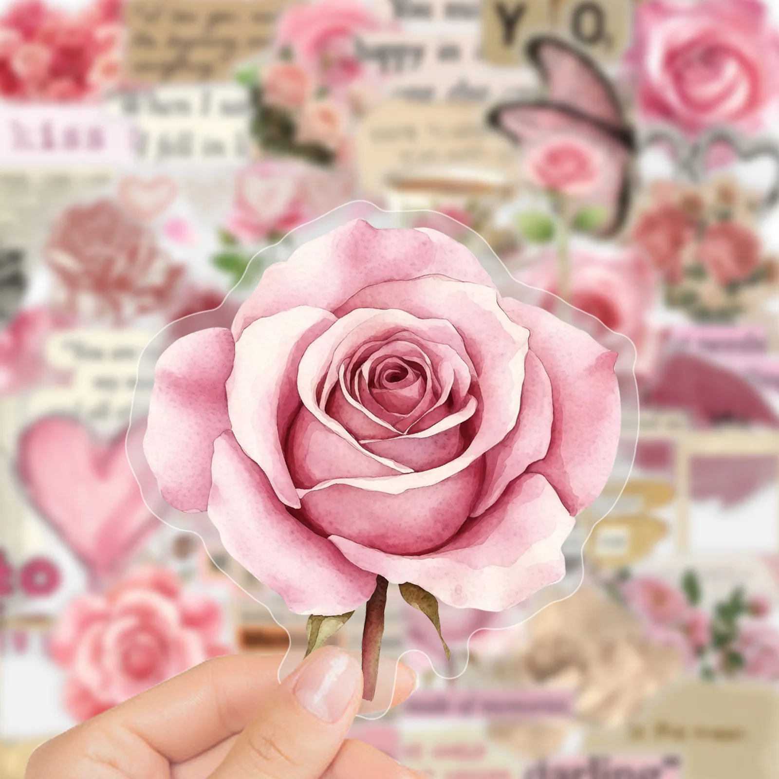 50 Pcs Vintage Rose & Love PET Graffiti Stickers Retro Style Unique Decorative Journal Labels Handmade Art Supplies