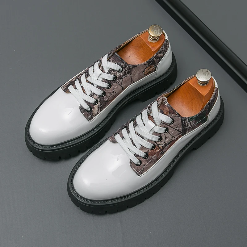 

Men Fashionable Height-increasing Derby Shoes Casual Lace-up Thick-soled Patchwork Fashionable Large-head Leather Shoes Men