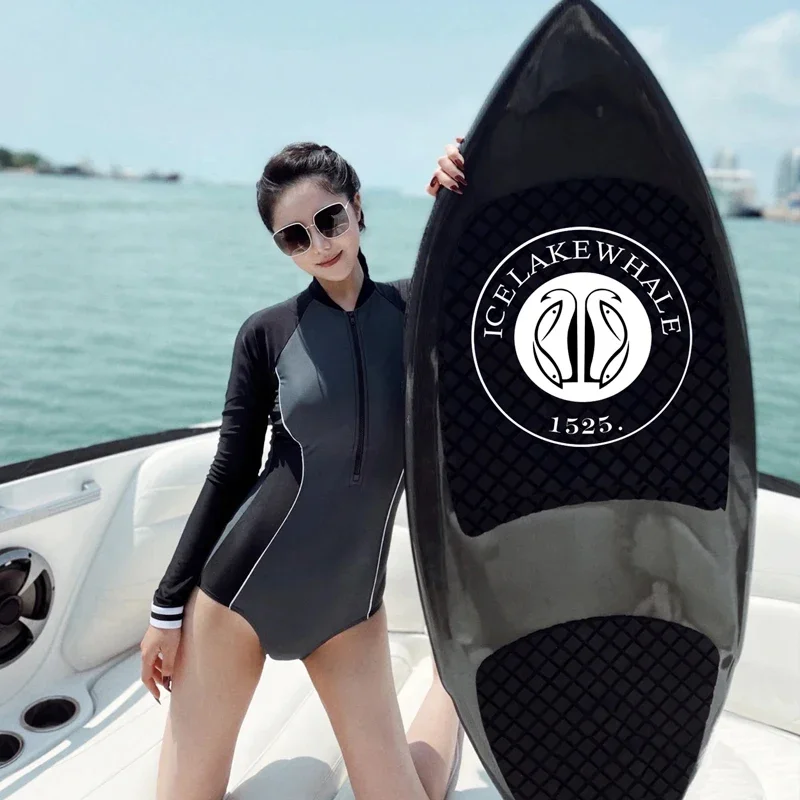 

2025 New Korean Long Sleeve Swimwear Women Summer Surfing Suit One Piece Patchwork Rashguards Sexy Bathing Suit Swimwear