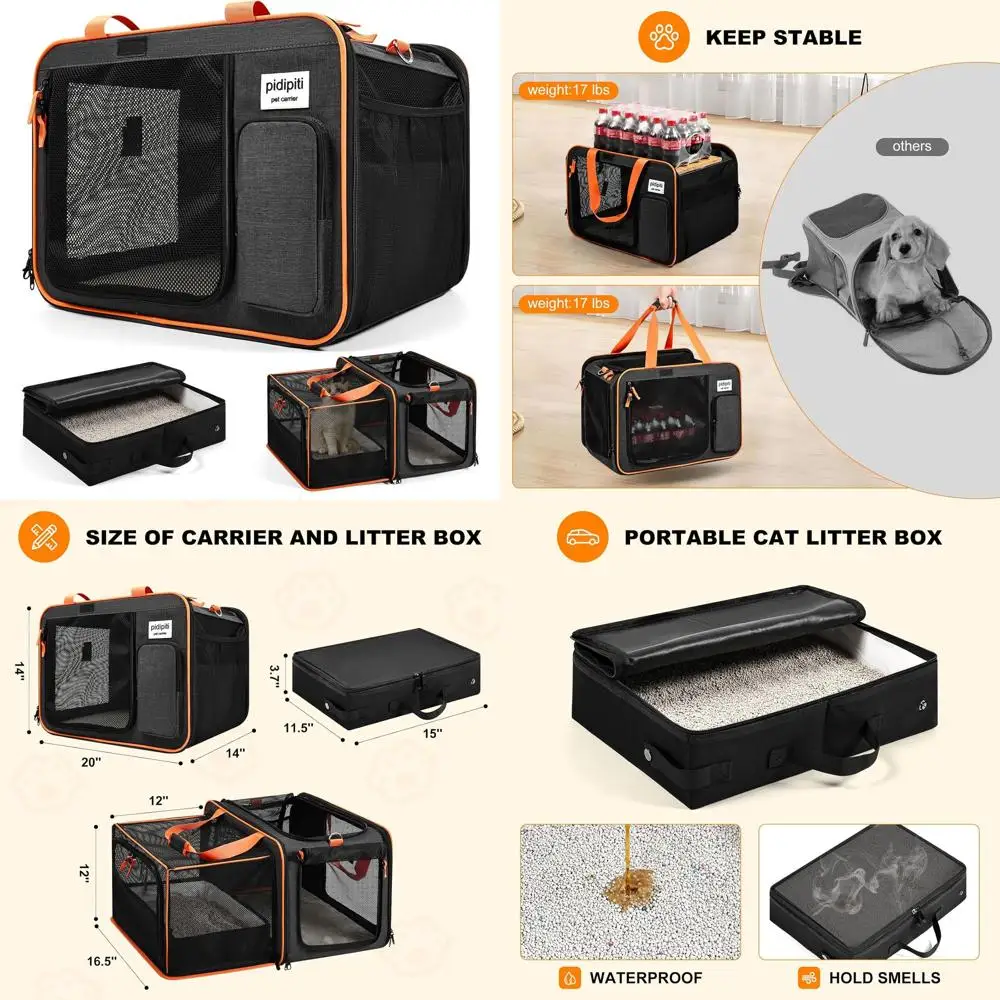 

Portable Expandable Cat Carrier for Small to Medium Cats with Leak-Proof Litter Box
