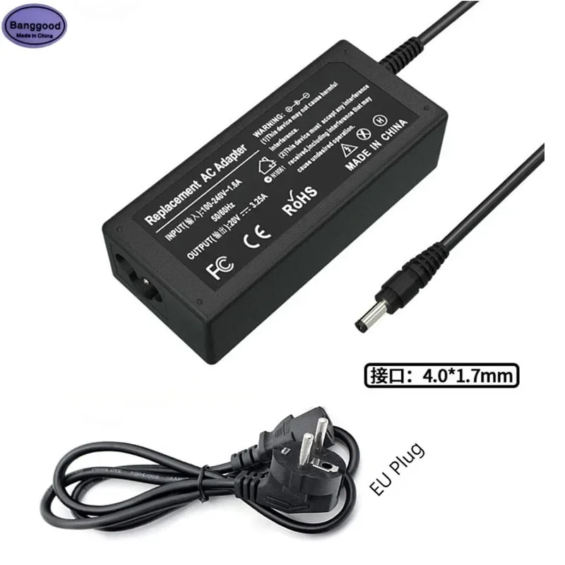 20V 3.25A 65W 4.0*1.7mm Laptop Charger w/ AC Power Cable for Lenovo Ideapad 100S-14 15 Yoga 510 710s 310S 110 Flex 4 5A10K78750