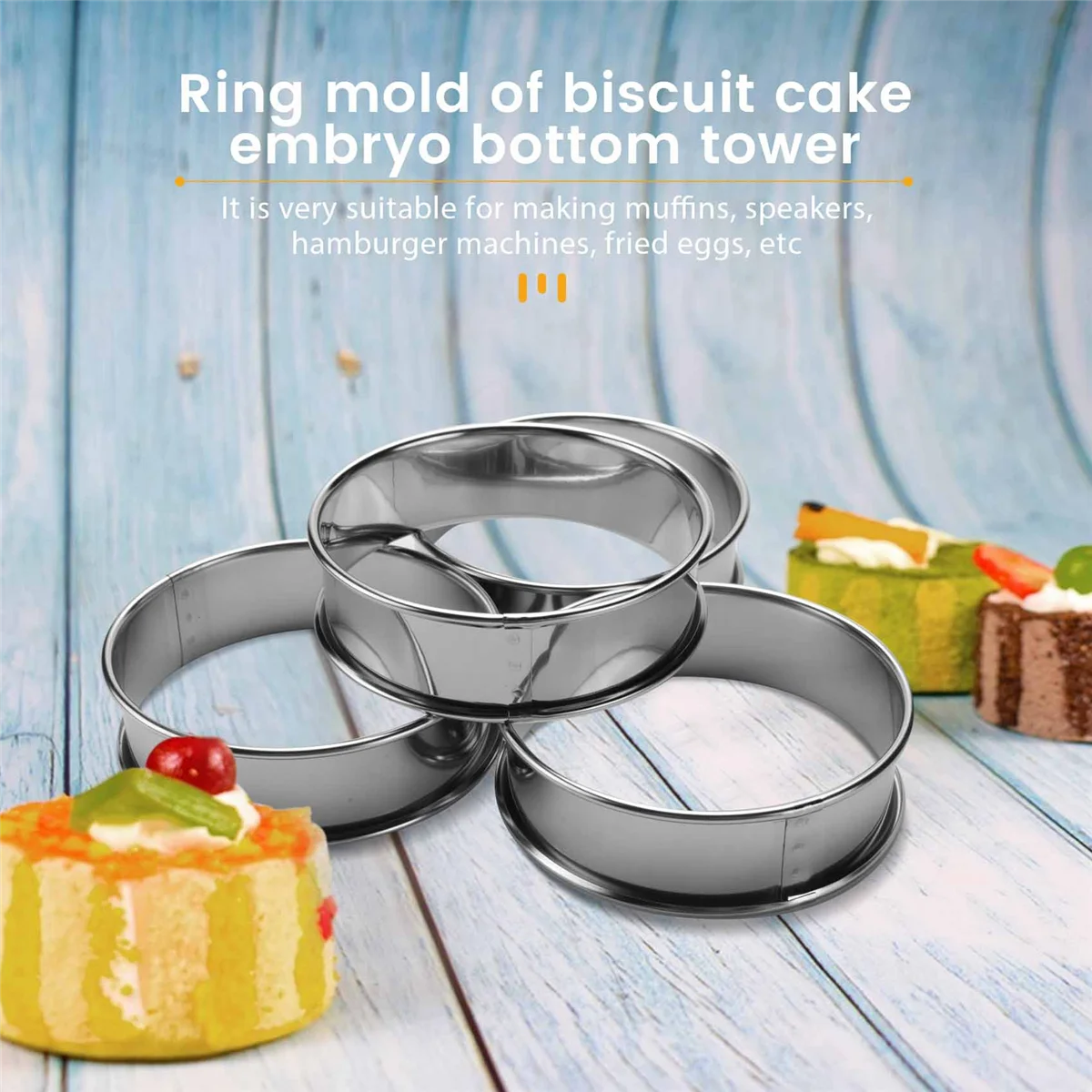 Double Rolled Tart Rings, English Muffin Rings Professional Crumpet Rings Set of 4