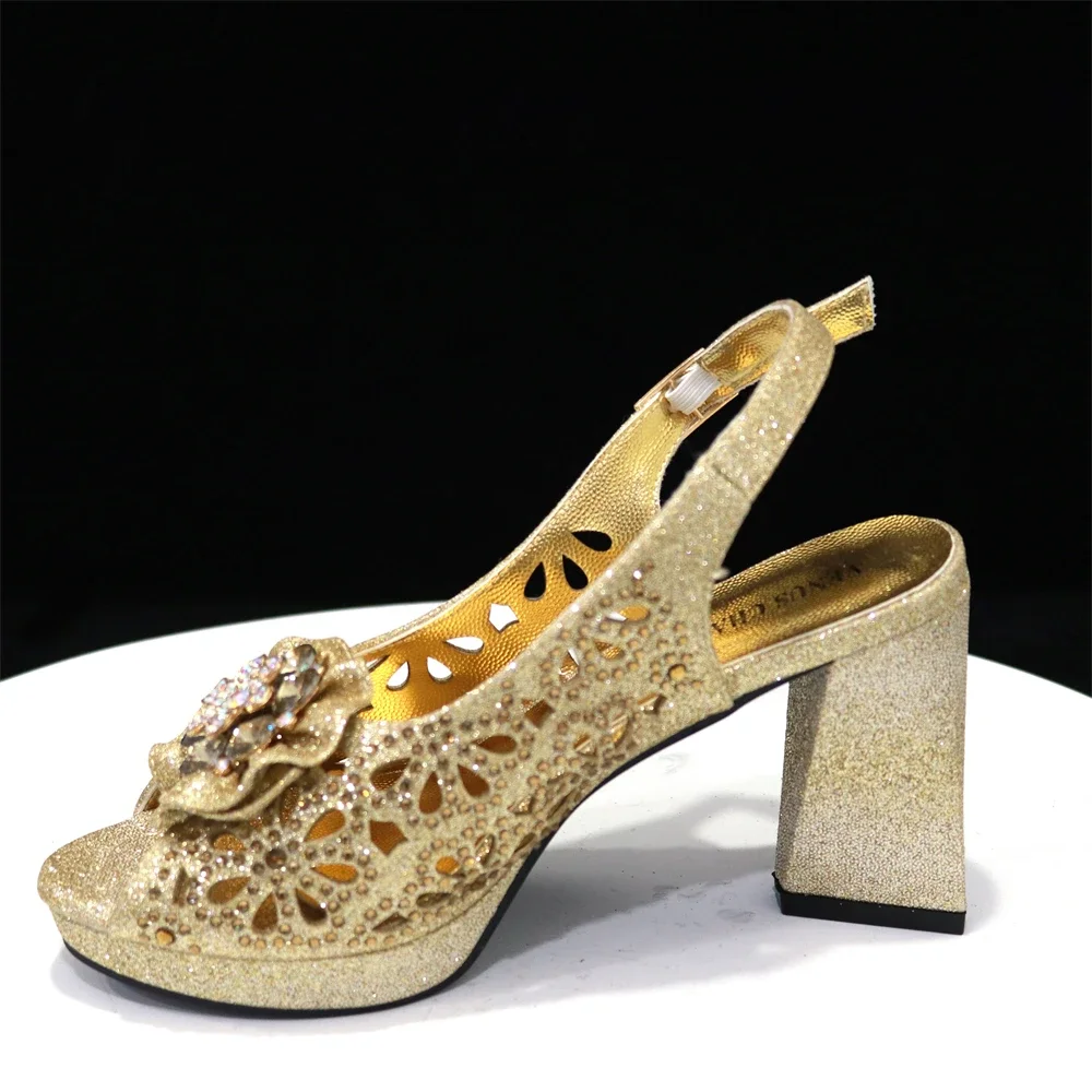 Pattern Popularity  Cutout Pumps High Heels Decorated with Rhinestone Flower Design Party Women's Shoes and Bags Set