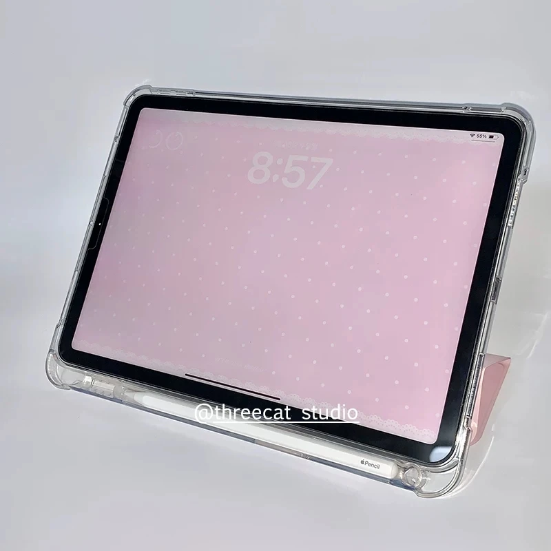 Lace Pink Polka Dot For iPad Case iPad Air 4 5 6 Pro 11 12.9 13 M4 10.9 10.2 Mini 7 6 Smart Y folded edge Case with Pen Holder