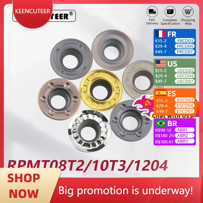 

10PCS Cemented Carbide Milling Insert RPMT08T2/10T3/1204/1003/1605 Milling Turning Tool CNC Machining Center Insert