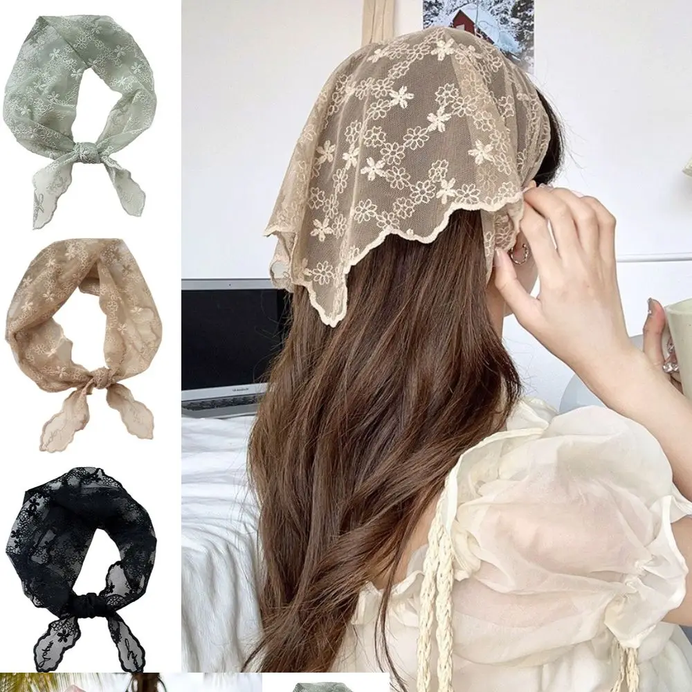 2024 Ins Lace Triangle Scarf For Women Korean Style Headwear For Women Sunscreen Headscarf Girl Y2K Bandana Jewelry Photo Turban