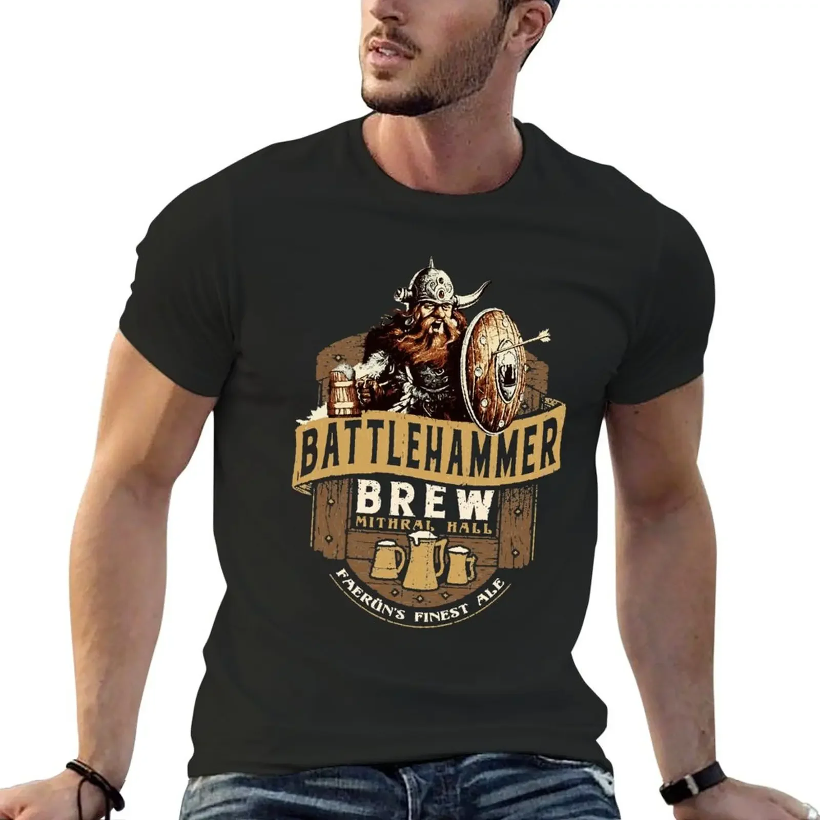 Battlehammer Brew Bruenor Realms T-shirt tops summer tops mens champion t shirts