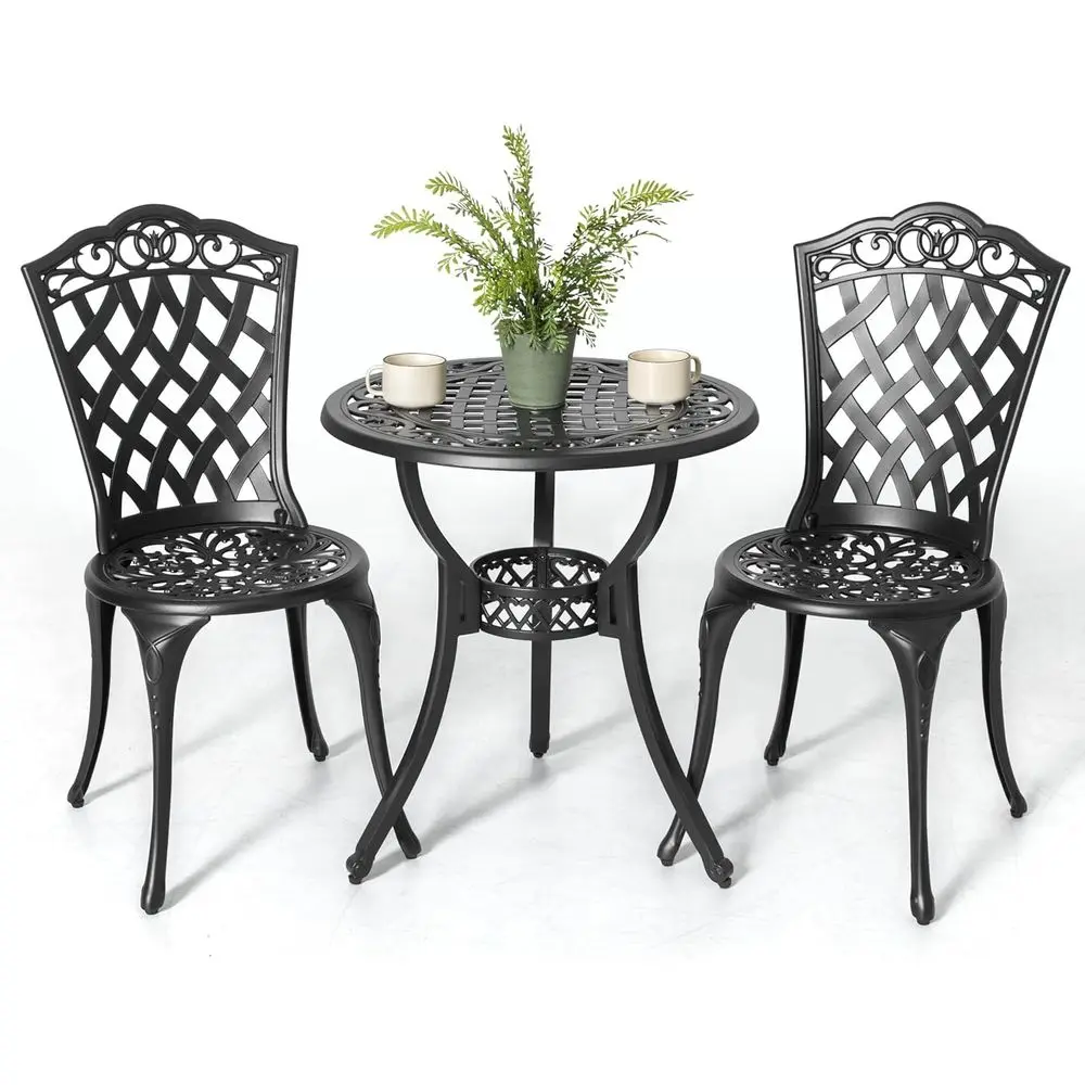 

Weather-Resistant 3-Piece Outdoor Bistro Set with Umbrella Hole for Patio, Garden, or Balcony in Black