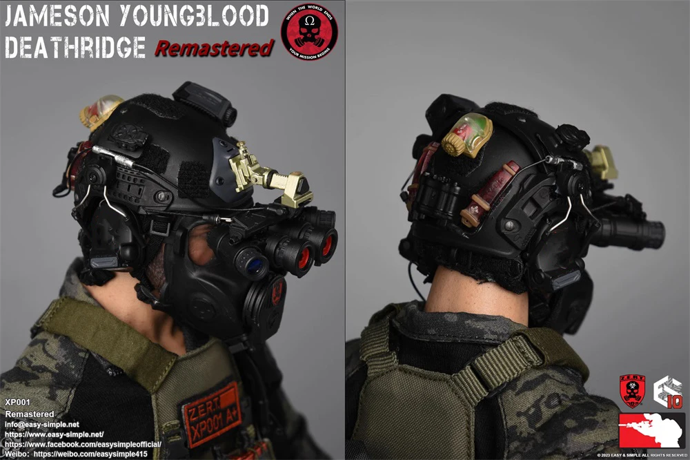 1/6 Easy&Simple ES XP001 ZERT Jameson Young Blood Zombie Hunter Military Helmet with 4 Eye Night Vision PVC Material For Fan DIY