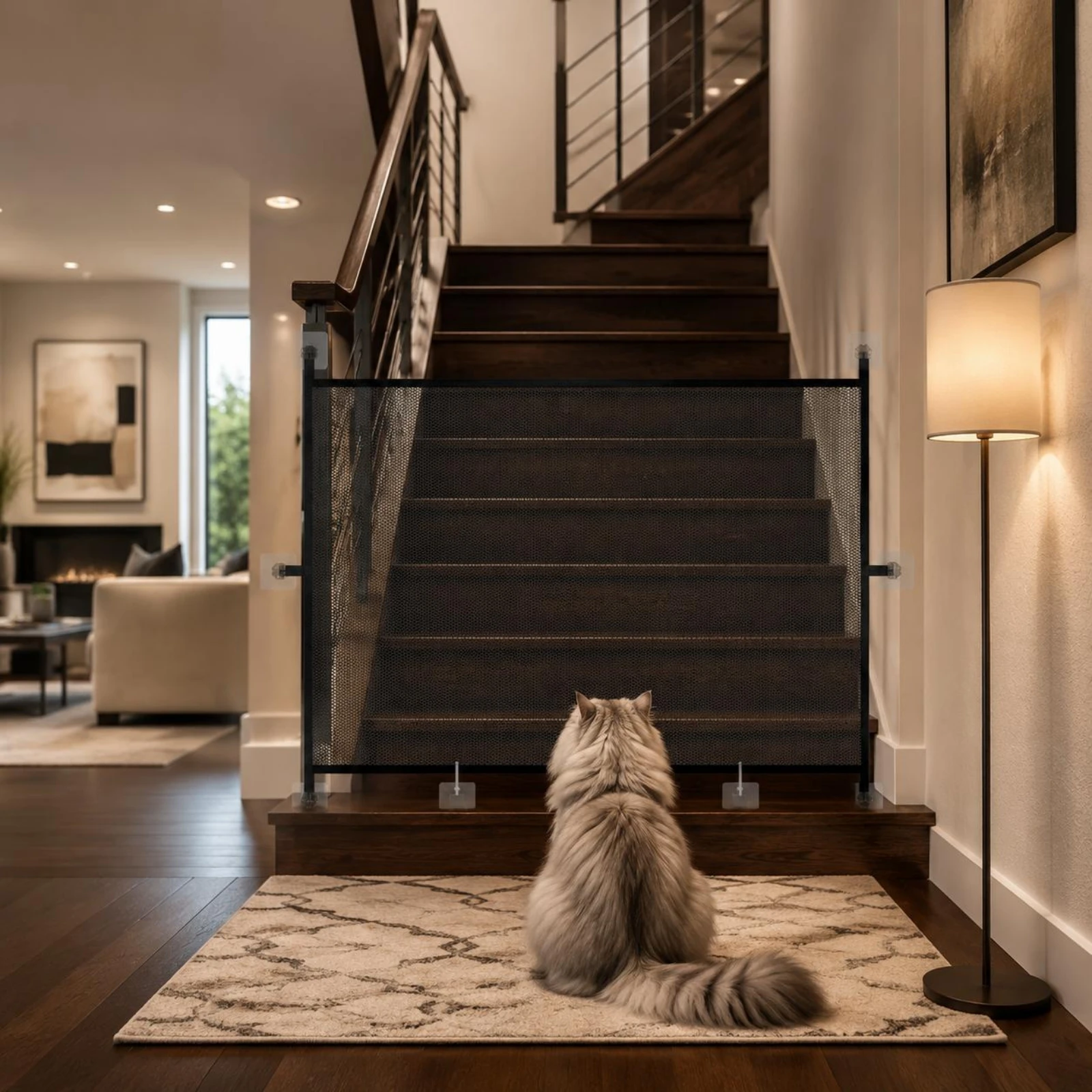 Mesh Pet Barrier Panel Black Frame Rectangular Mesh Gate Panel Indoor Pet Divider Bottom Fixing Points Dog Fence Panels