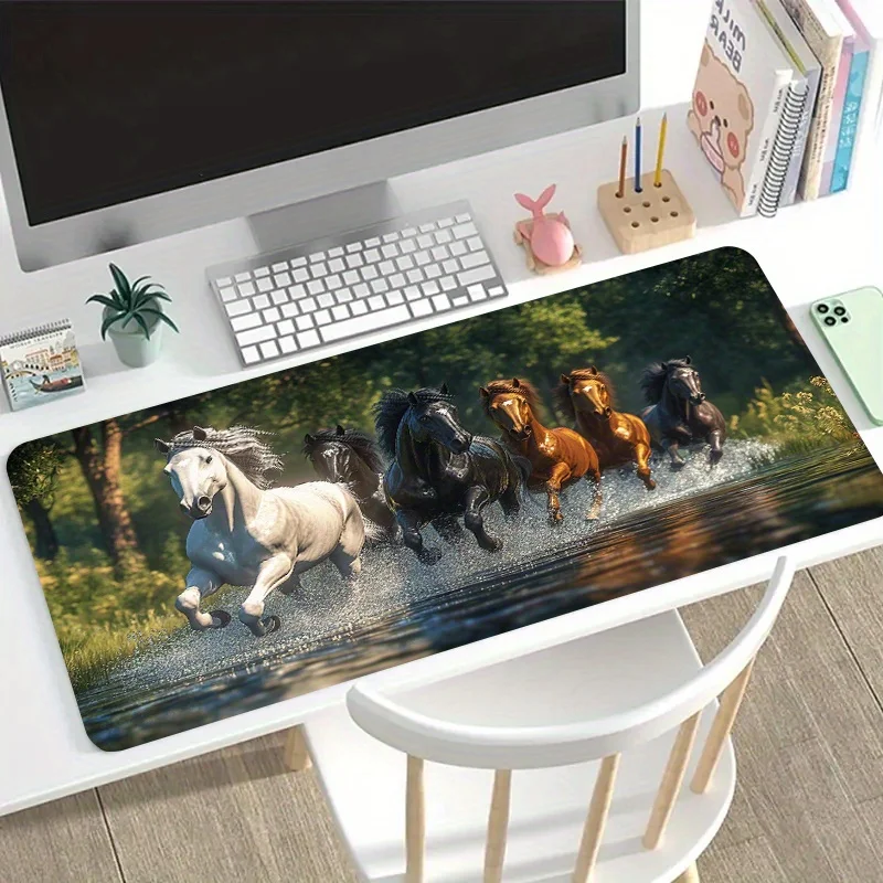 

The mousepad with a galloping horse pattern design features an anti-slip rubber base and a washable surface, suitable for gamers