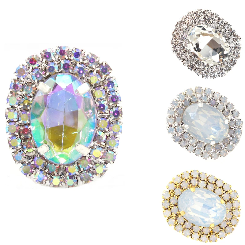 New 5PCS29*24MM Colorful Oval Flat Bottom Water Diamond Buckle Alloy Gem Hand Sewn Clothing Jewelry Accessories