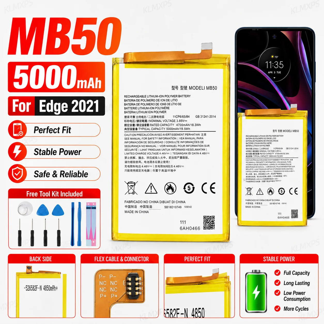 MB50 Li-ion Phone Battery High Durability Replacement For Moto Edge S30 G200 XT2175-2 Spare Repair Battery + Free Tool Kit