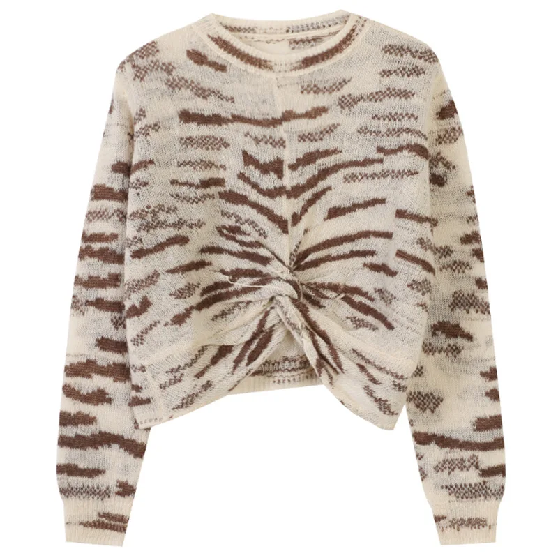 

Spring And Autumn Long-sleeved Small Fragrance Round Neck Women's Sweater Jacquard Striped Embroidery Slim Short Knit Top