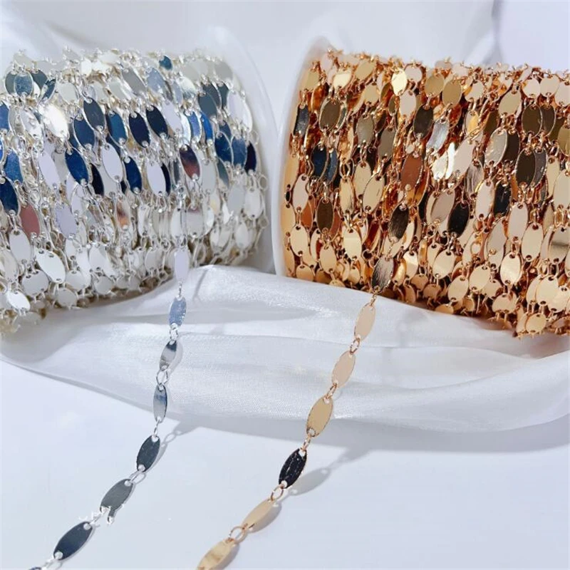 1 Meter New Oval Sequins Link Chains for Diy Necklace Jewelry Findings Making Accessories Extend Tassel No Fade Copper Chain