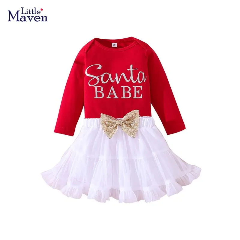 

Little maven 2023 Girls Christmas Dress Lovely Clothes Sets Toddler Infant Baby Clothes 0-2 year