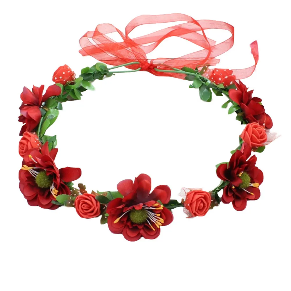 Floral Wreath Hairband Set of 3 – Realistic Ribbon Garland Headband for Wedding, Party & Engagement Photos