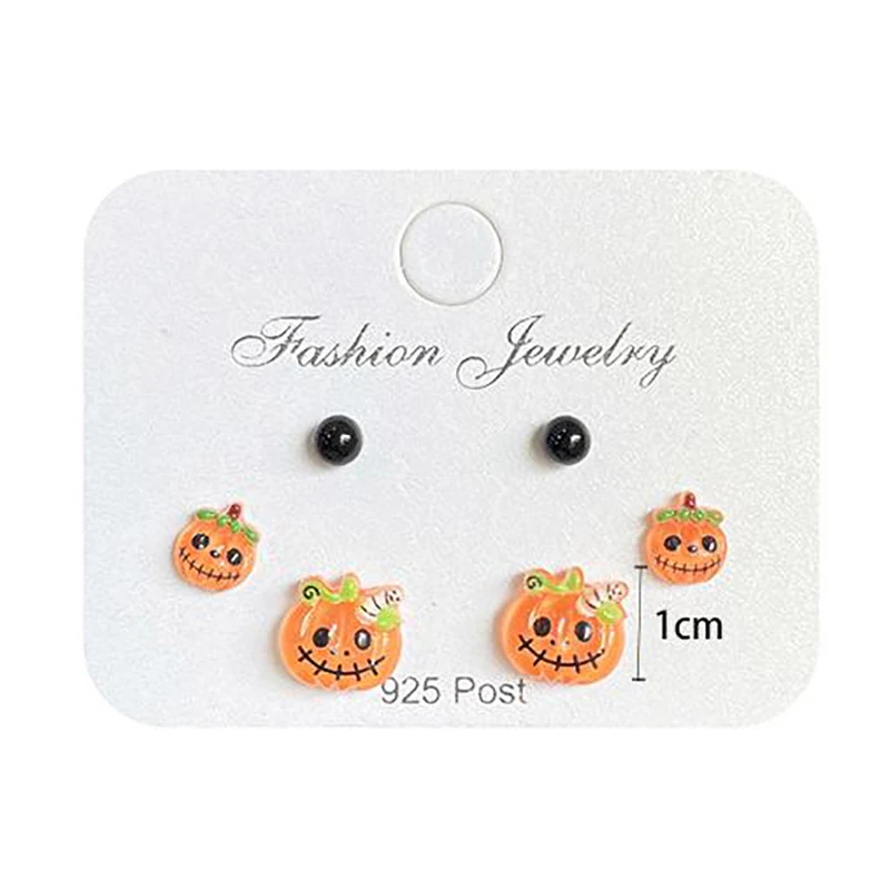 Juego de 3 pares de pendientes pequeños creativos de dibujos animados de Halloween para mujeres y niñas, pendientes divertidos con personalidad, accesorios, regalos