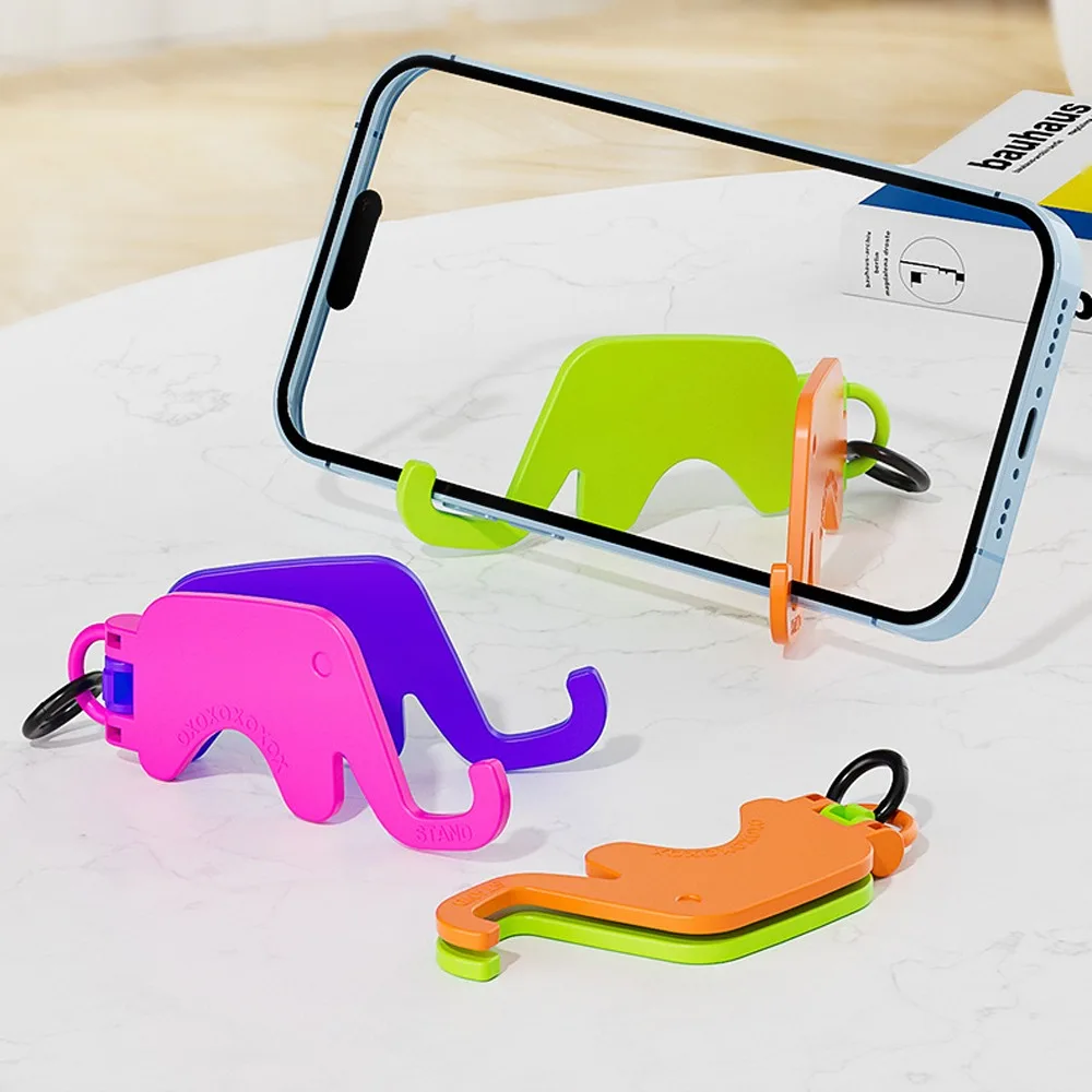 Elephant Shape Mobile Phone Stand with Keychain Portable Mobile Phone Holder Foldable Creative Cell Phone Bracket