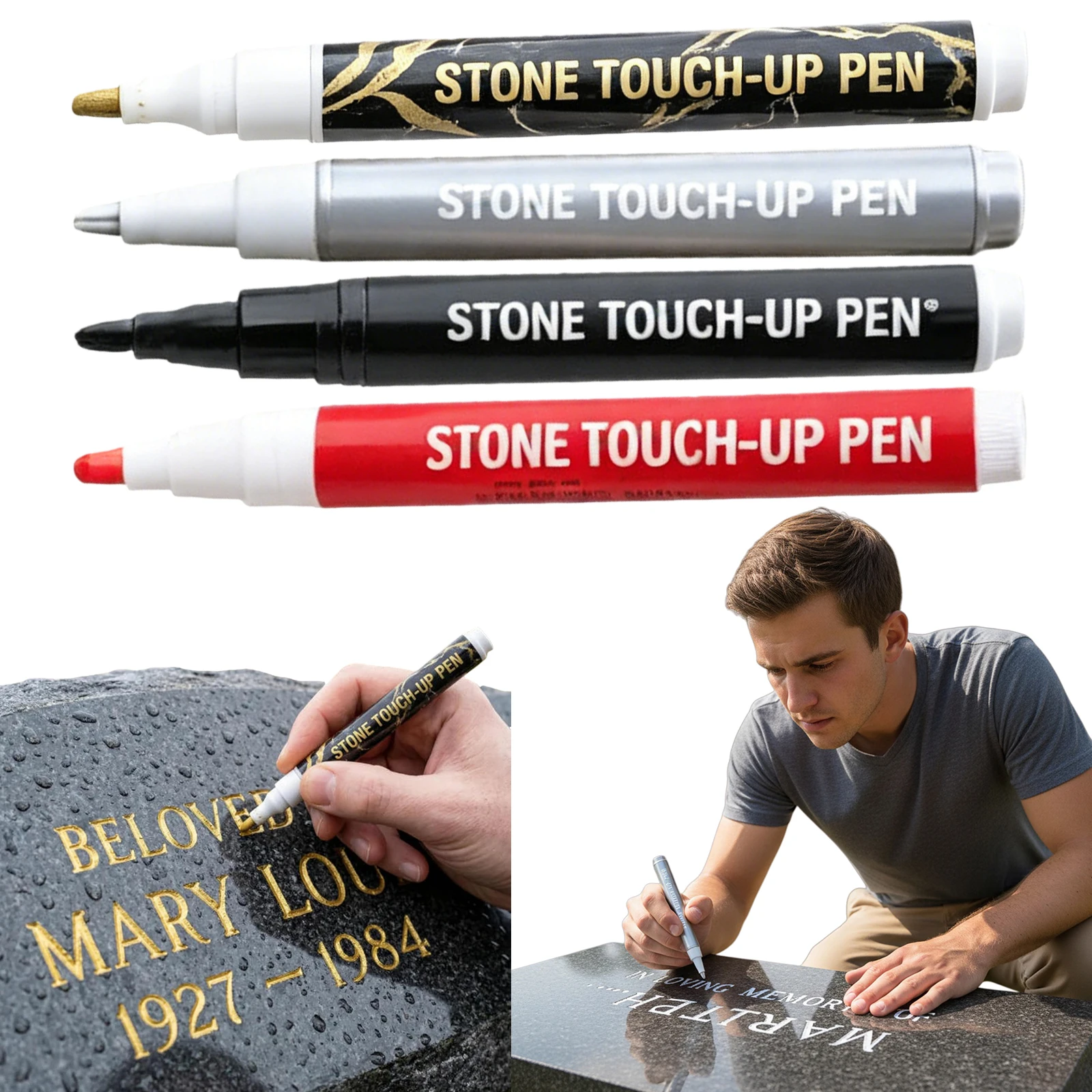 

Golden Tombstone Marker Pen Waterproof Permanent Marker Pen Strong Coverage Quick Dry for Restoring Faded Grave Inscriptions