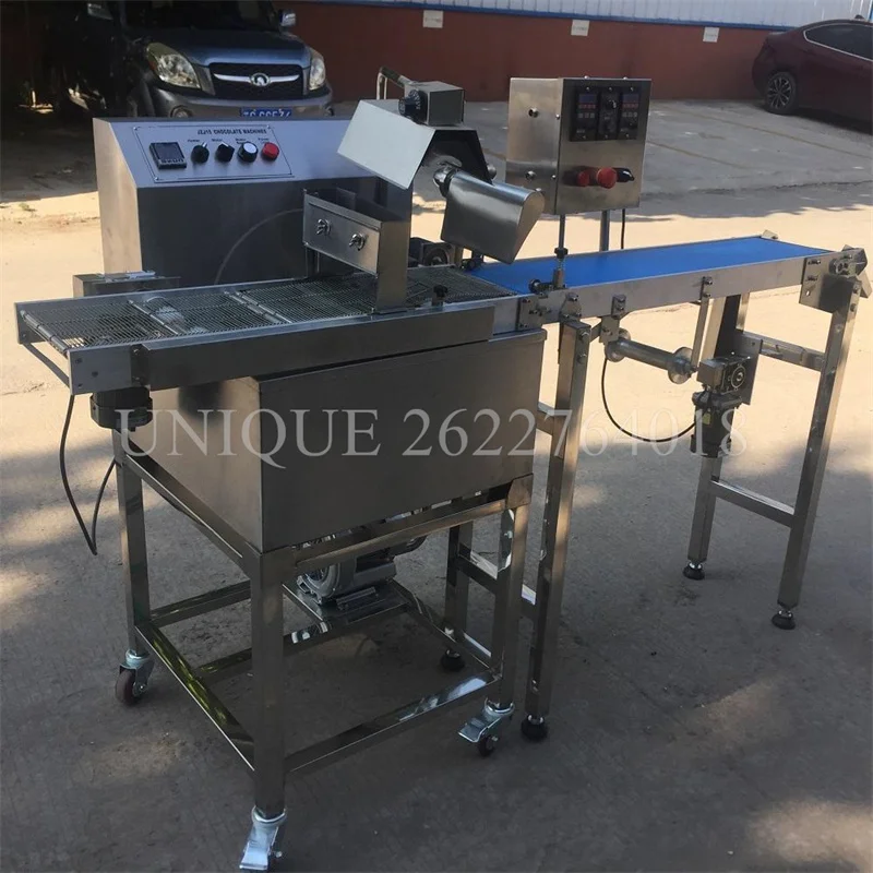 8kg Electric Small Automatic Chocolate Tempering Coating Enrobing Enrober Machine for Bar Wafers Peanut Biscuit Production