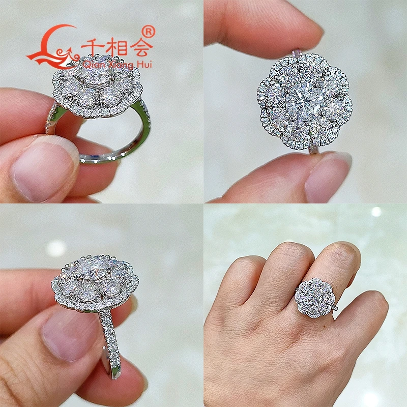 Flower ring Sterling 925 Silver half band Moissanite Ring women Diamonds Male fine Jewelry gift wedding dating