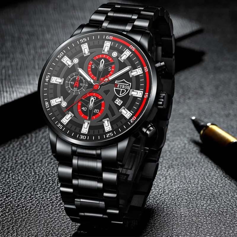 Fashion Men's Watch Luxury Men's Black Sports Quartz Watch Men's Business Casual Watch Gift for Father