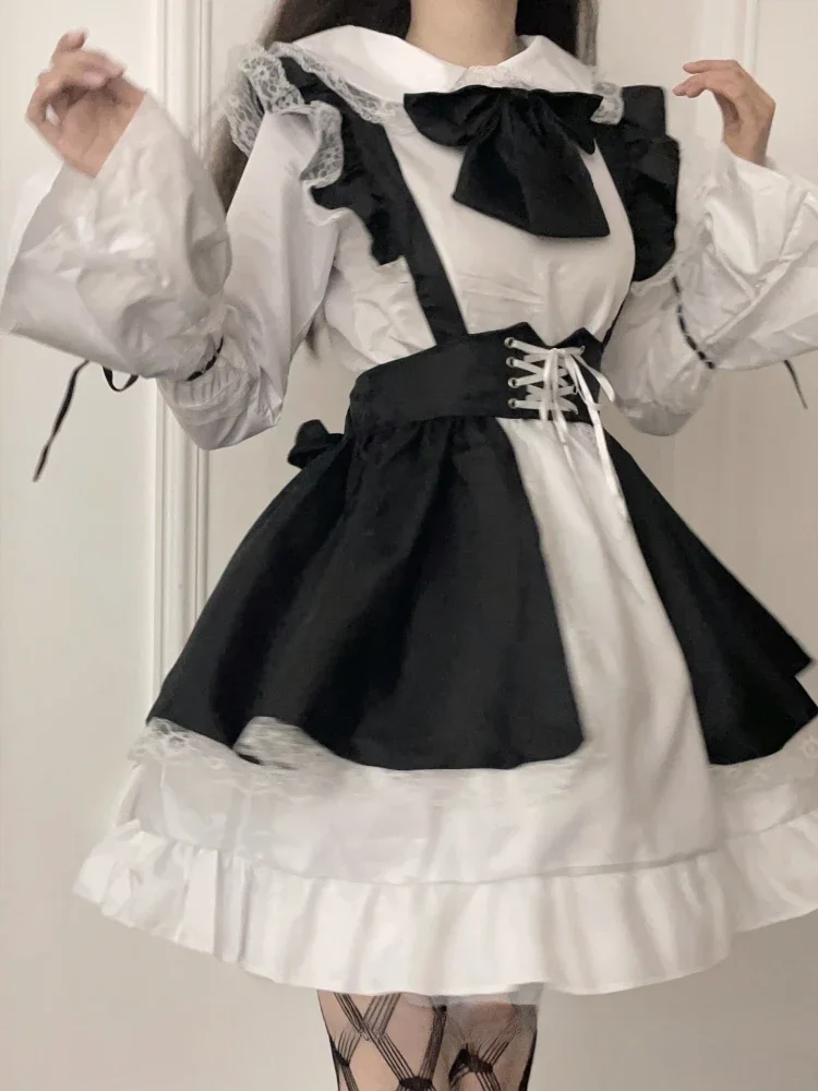 

Women Maid Outfit Lolita Cosplay Cute Sexy Erotic Kawaii Cafe Costume Black White Men Uniform Apron Dress Cute Bowknot Mucama