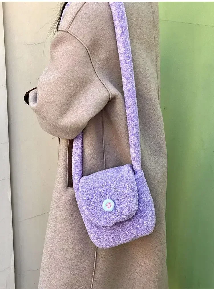 Purple Fluffy Bag Women Korean Sweet All-match Small Fresh Shoulder Bag Pures and Bags Crossbody Girls Bag