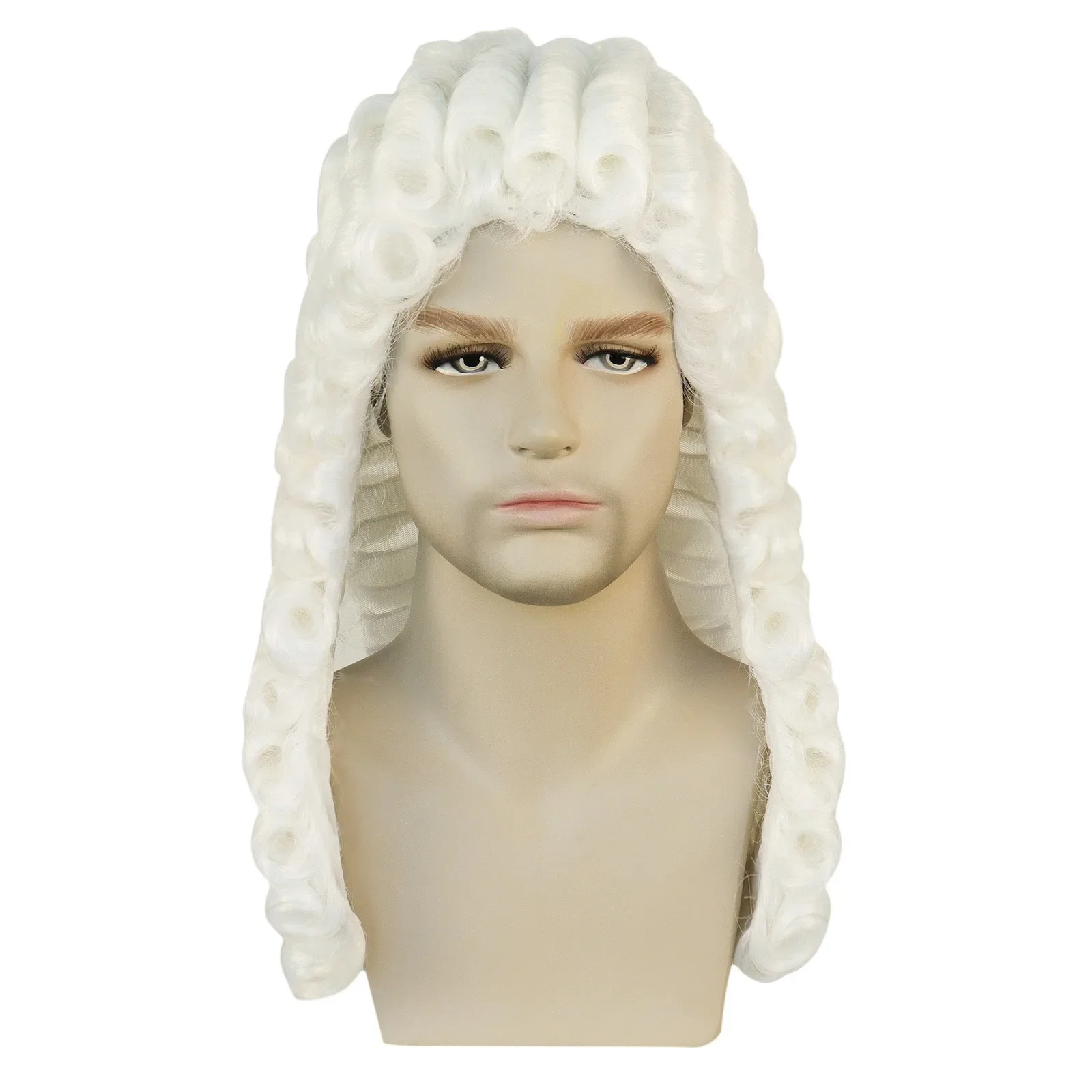 Judge Lawyer Long White Curly Synthetic Women Costume Cosplay Wig for Halloween Christmas School Thanksgiving Day