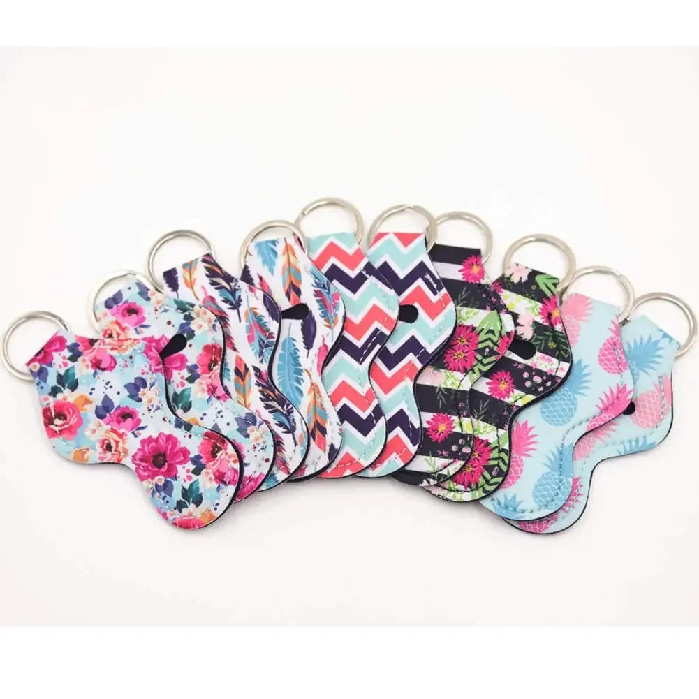 Chapstick Holder Keychain 10Pcs Neoprene Lipstick Holder Keychain with Perfect Portable Pouch for Chapstick Essential Oil Tube
