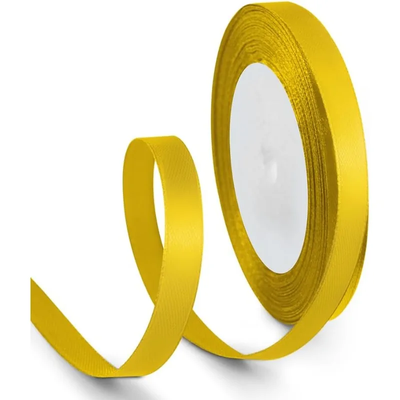 جديد 3/8 بوصة 25 ياردة شريط من الساتان الأصفر ، شريط قماش بلون واحد لتغليف الهدايا ، الزفاف ، شريط هدايا البوليستر لعيد الميلاد #1