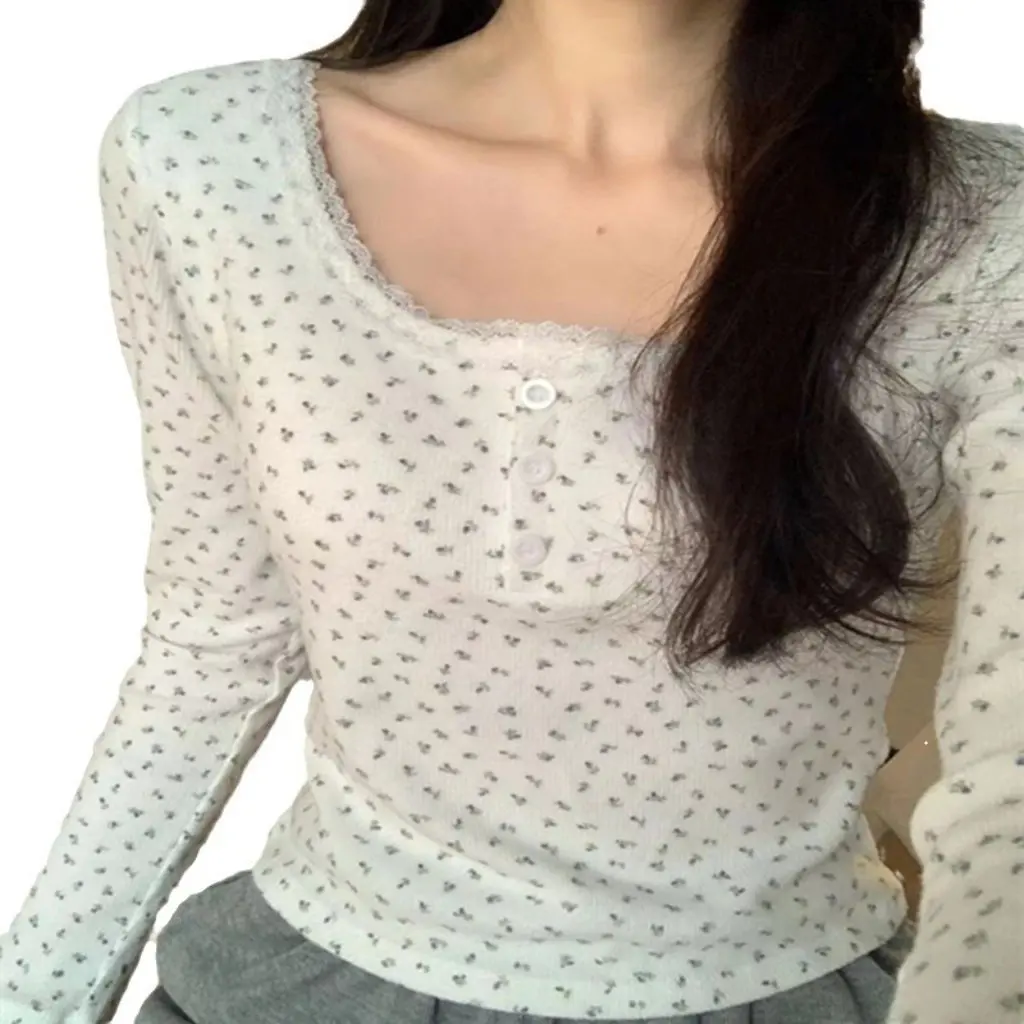 

Women's Slim-fit Long-sleeved T-shirt Fleece-lined Base Shirt Warm Floral Design Autumn Winter Pure Sense Slimming Inner Wear