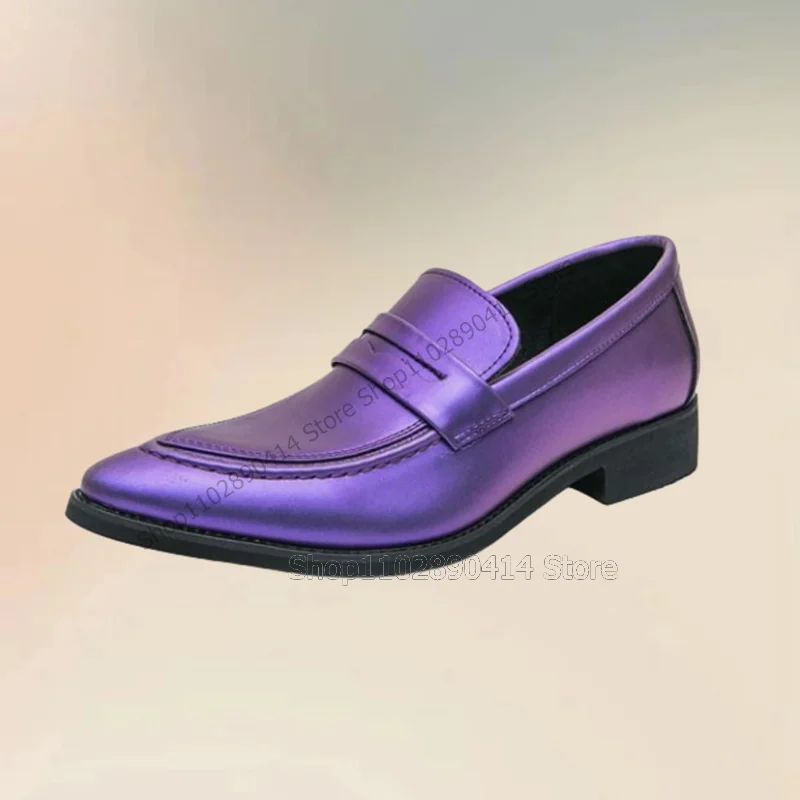 

Purple Sewing Design Pointed Toe Men Shoes Fashion Slip On Male Shoes Luxury Handmade Party Feast Banquet Office Men Dress Shoes