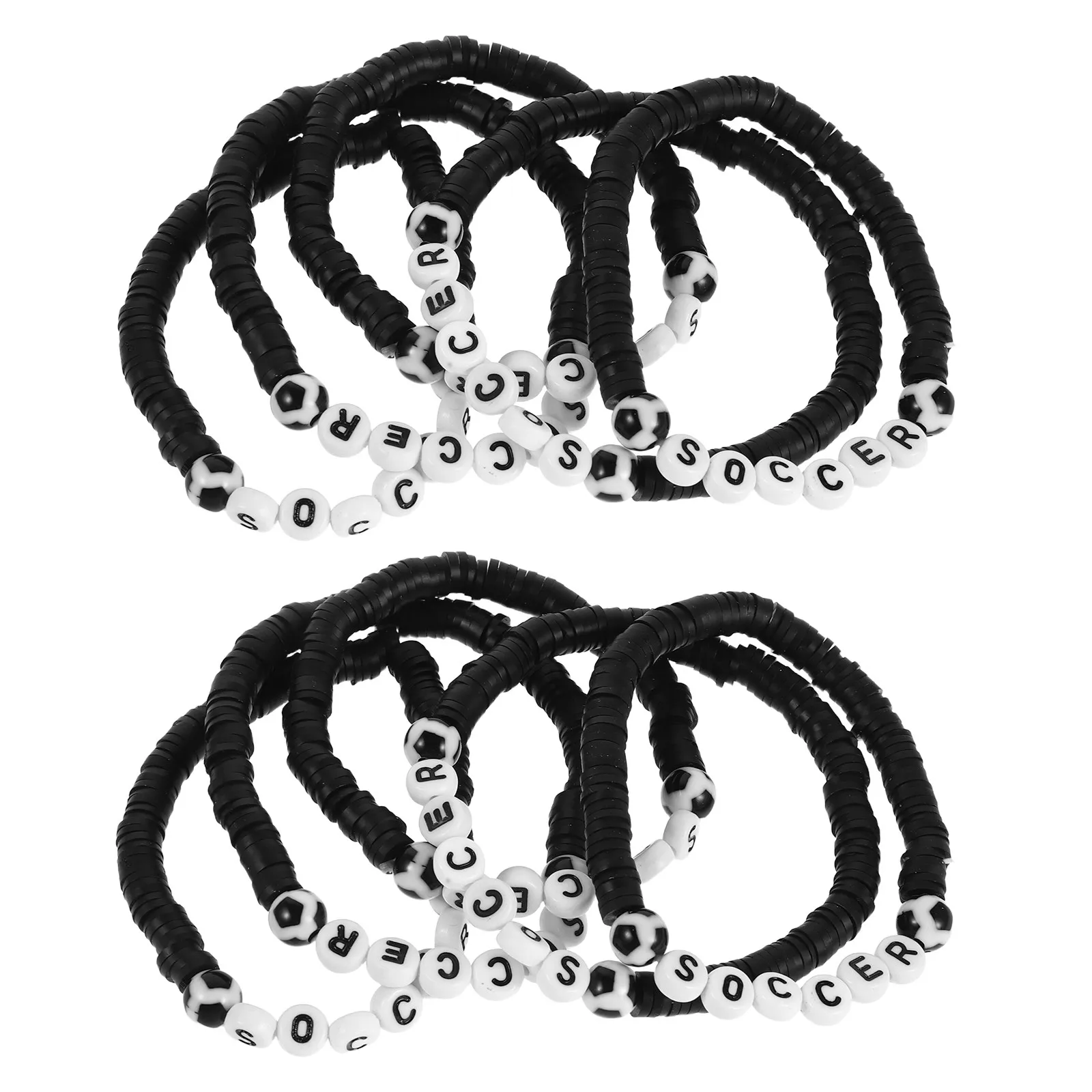 25Pcs Soccer Party Bracelets Stackable Clay Beaded Adjustable Soccer Team Spirit Sports Jewelry Birthday Supplies for