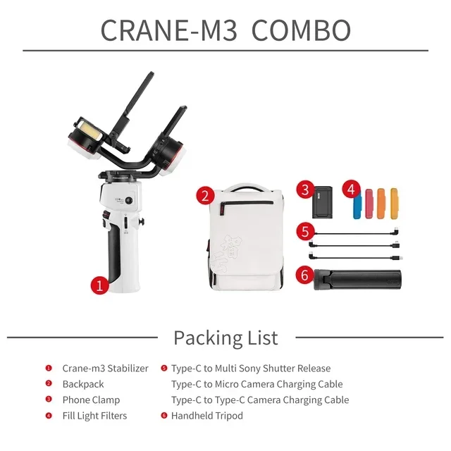 ZHIYUN Crane M3 Combo Pro 3-Axis Gimbal Handheld Stabilizer built-in Fill light for Mirrorless Camera Action Camera Smartphones