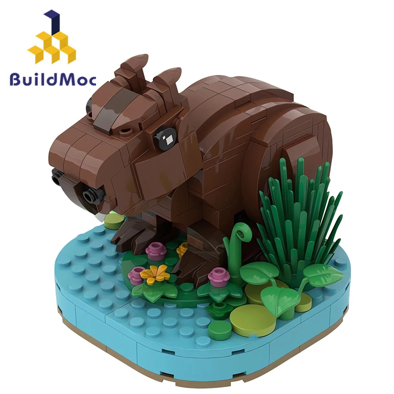 

Милая Миниатюрная модель MOC капибара, дикие животные, настольные украшения для дома, фигурки героев, строительные блоки, игрушки, подарки на день рождения