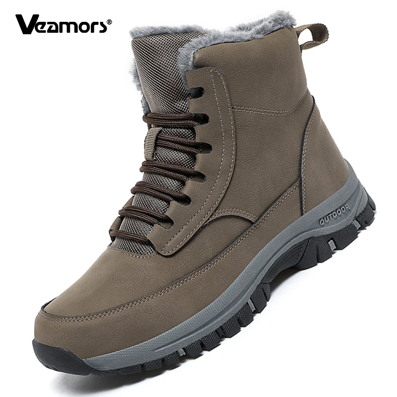 

Men's Winter Warm Hiking Shoes High-top Snow Boots Non-Slip Breathable Male Mountain Outdoor Sneakers Plush Casual Sports Shoes