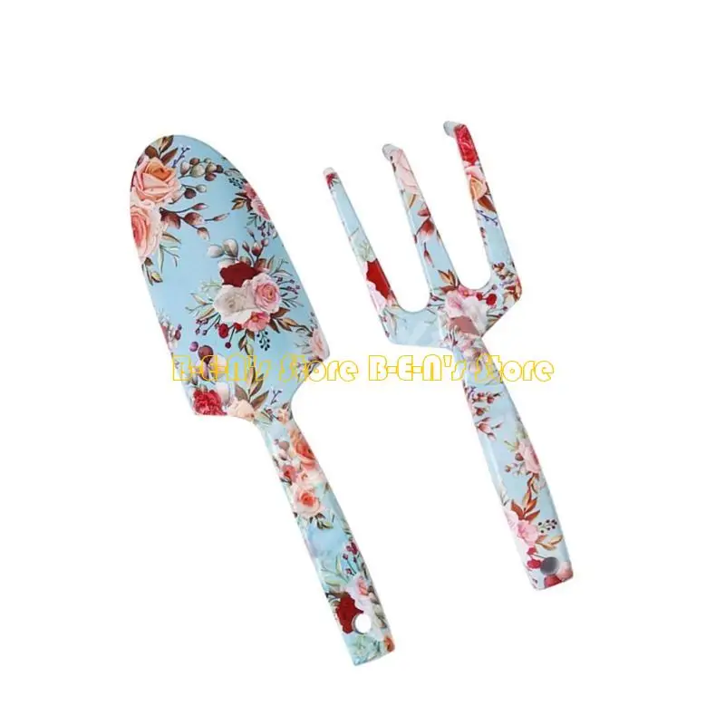 Y1AD Women's Garden Tool Set Hand Trowel Fork in Stainless Steel with Colorful Floral Pattern Outdoor Gardening Tool