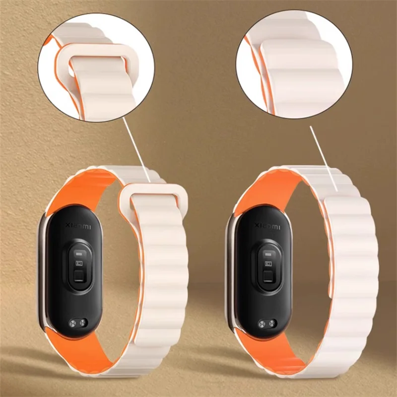 Pulseira magnética de silicone para xiaomi mi banda 8, pulseira de substituição, pulseira colorida dupla