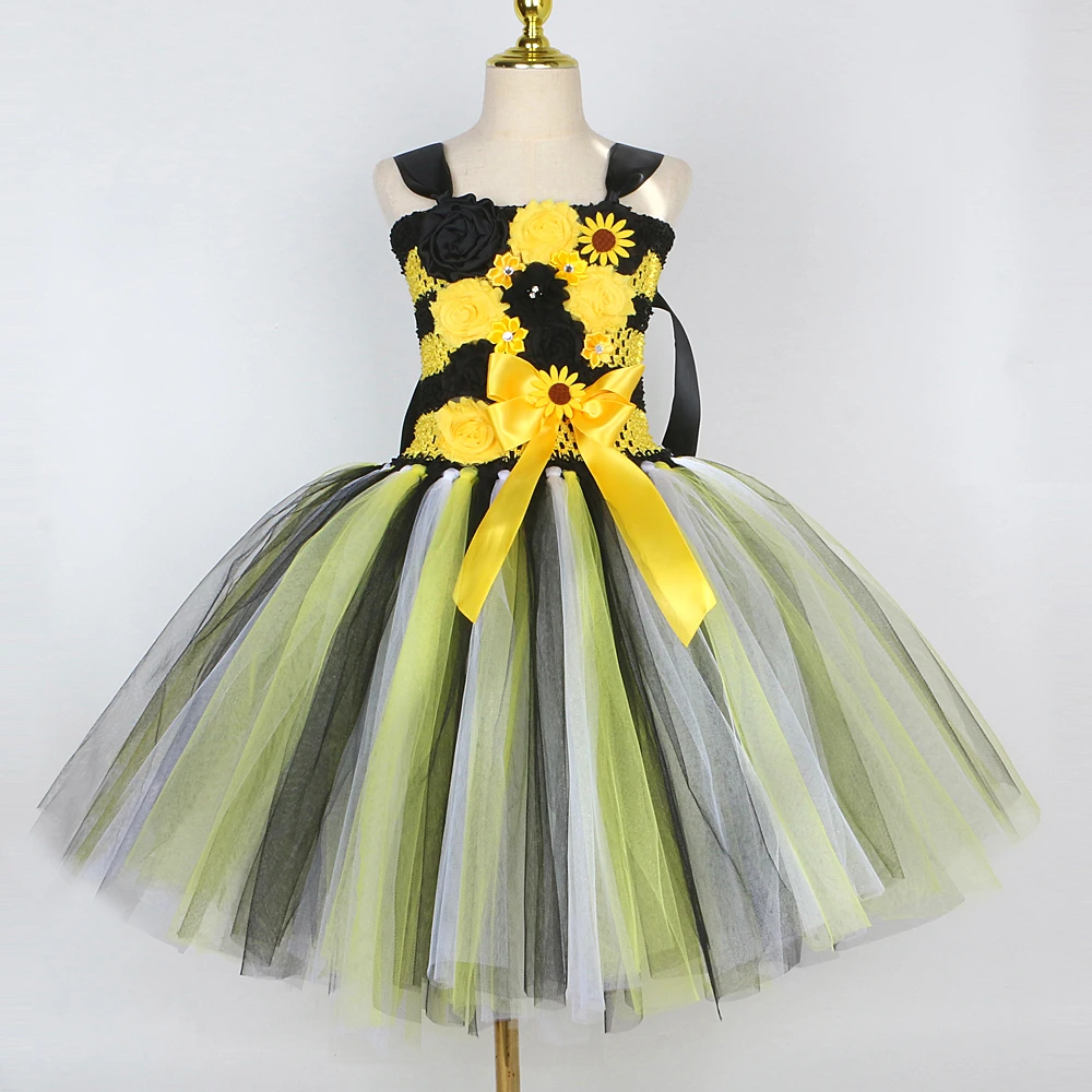 Flowers Honeybee Costumes for Girls Honey Bee Fairy Princess Dresses with Wings Kids Halloween Christmas Outfit Birthday Clothes