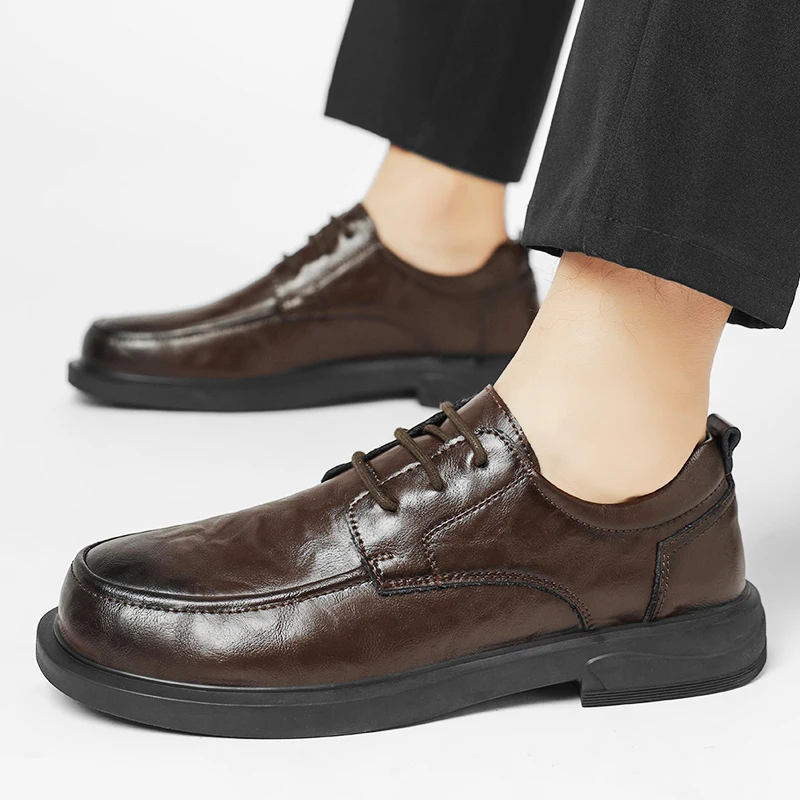 Handmade Fashion Leather Casual Men's Shoes High-grade Comfortable Lace Up Leather Shoes Daily Dating Loafers Formal Party Shoes