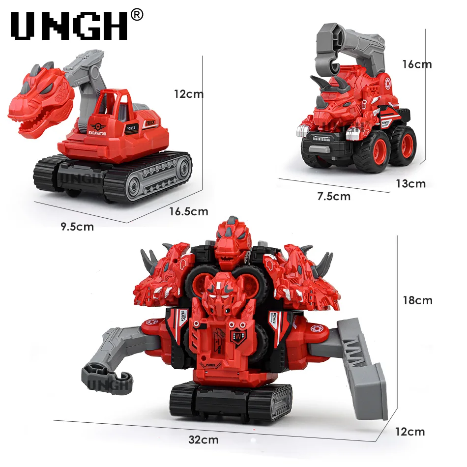 UNGH Children Jurassic Dinosaur One-Key Transformation Robot Toys Models Deformed Inertial Car 5in1 Mecha Toy For Kids Boy