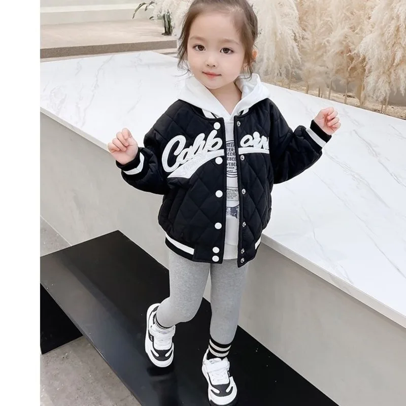 Girls\' And Boys\' Cotton Coat Baseball Jacket Bomber Suit Autumn And Winter 2023 New Children\'s Clothes  Thickened Top 2-10 Years