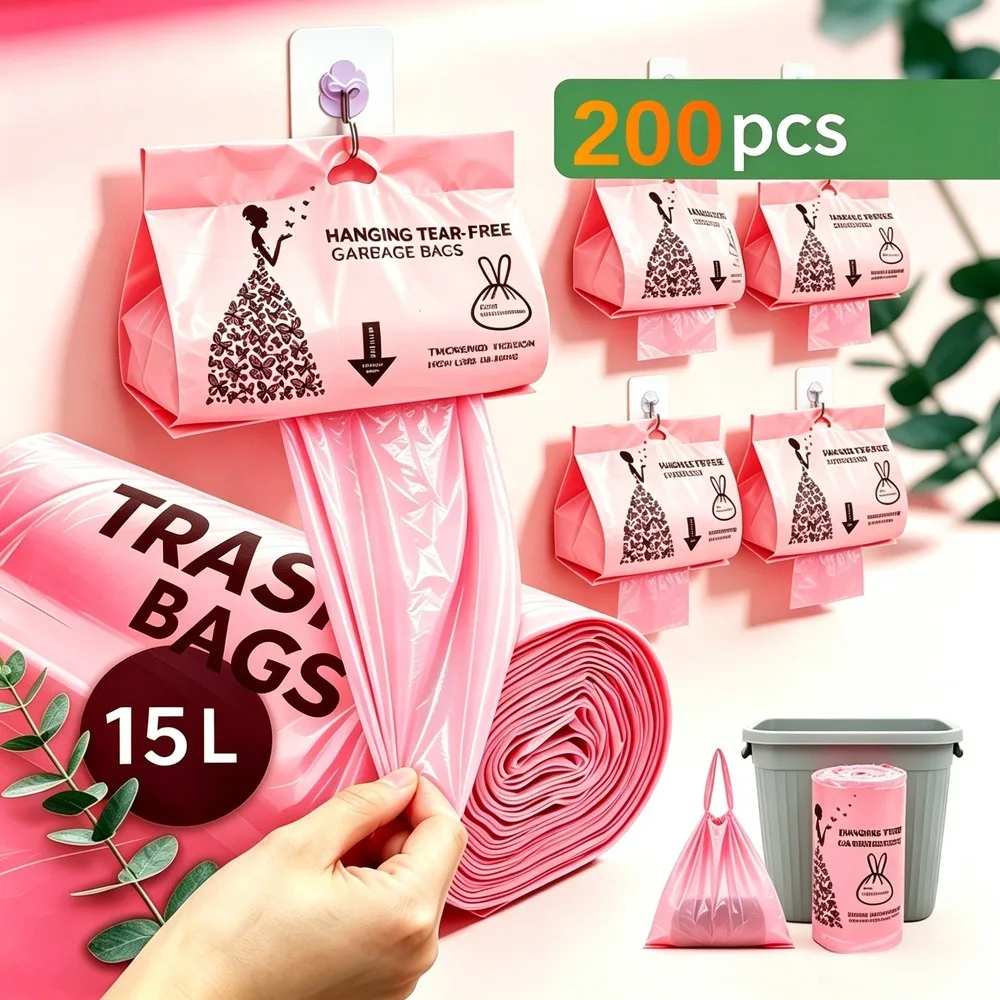 4 Rolls / 200PCS 4-5 Gallon Drawstring Trash Bags Thick Tear-Resistant Leak-Resistant Small Garbage Bags for Kitchen Bathroom Bedroom Office Dorm And Travel