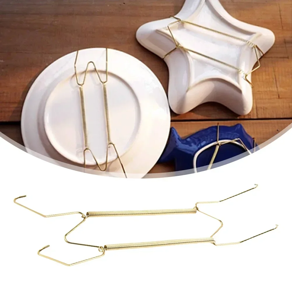 4/5/6/7/8/10/12/14/16 Inch Plate Dish Hangers Holder W-shaped Wall Display Decorative Invisible Spring Hanging Hook Golden